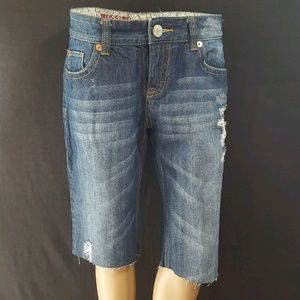 Mossimo Shorts Sz 7 Dark Wash Distressed Raw Edge